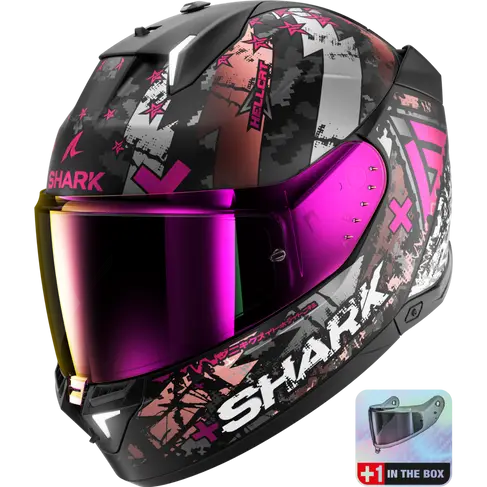 Skwali3 hellcat casco integral shark con luces led negro gris rosa
