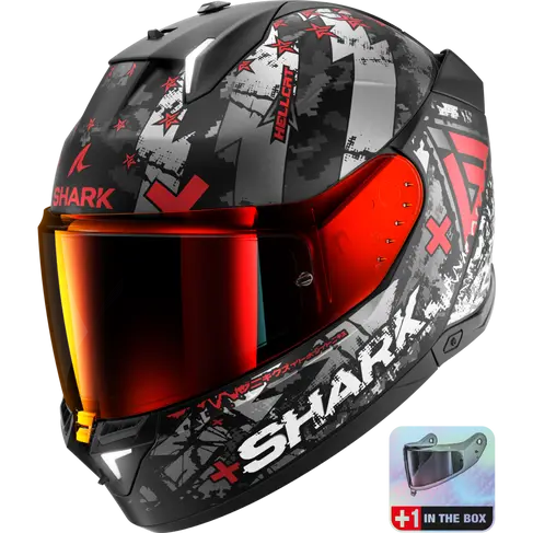 Skwali3 hellcat casco integral shark con luces led negro gris rojo