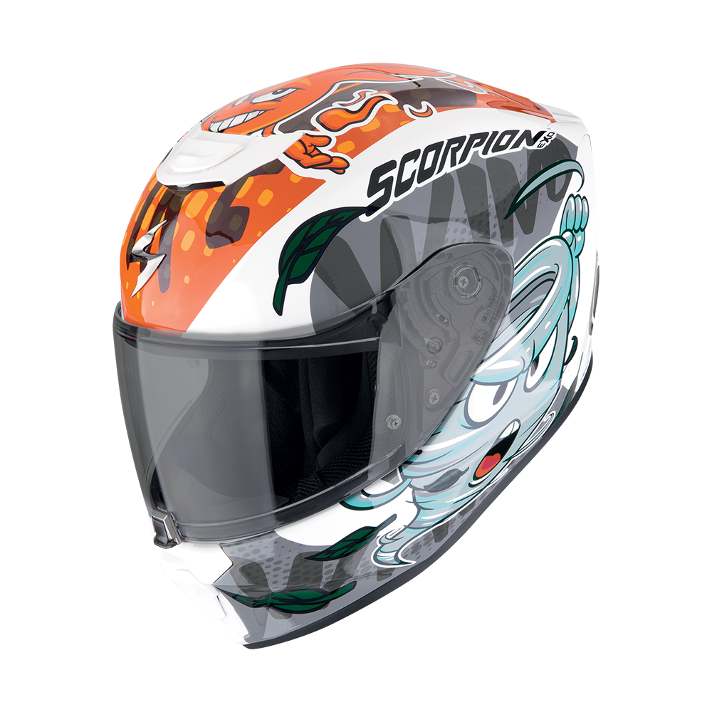 Casco integral EXO-JNR The4helmets blanco azul naranja