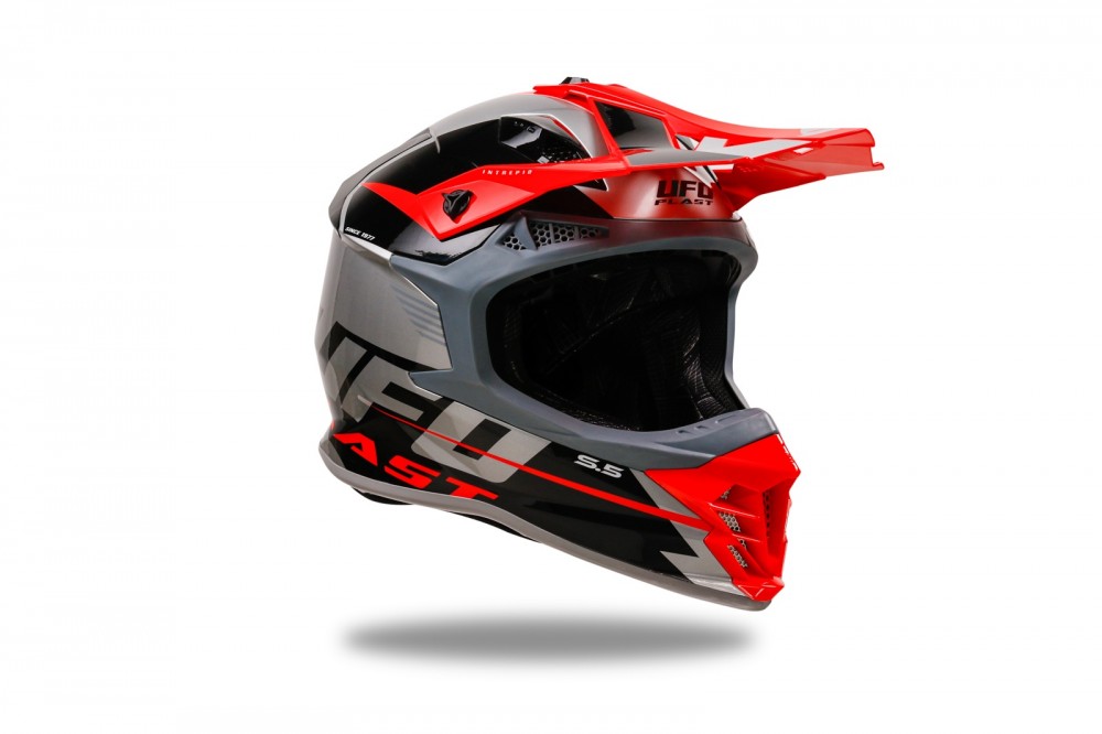 Casco intrepide motocros rojo gris negro UFO - Imagen 3