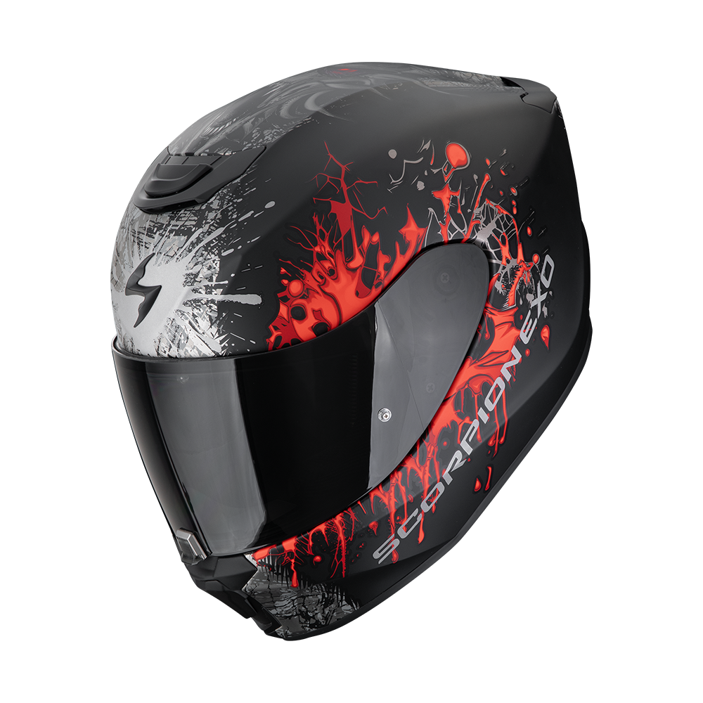 Exo-391 casco integral wolf negro mate plata rojo scorpion