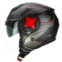 Casco jet ILLI 169 pantalla larga  con gafas solar negro rojo mate cgm